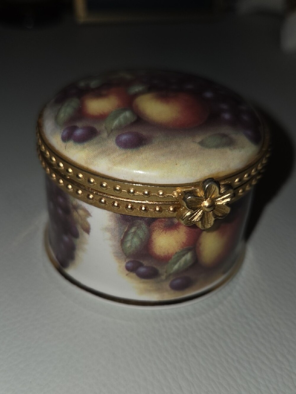 Fruit Porcelain Trinket Box with Gold Accent Filled With Earrings - Picture 4 of 4
